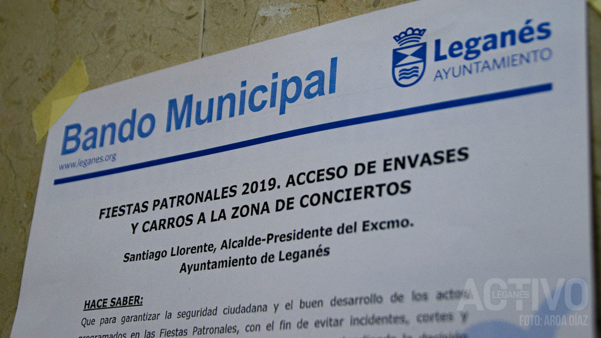 Bando municipal sobre Fiestas de Leganés distribuido por el Ayuntamiento de Leganés.