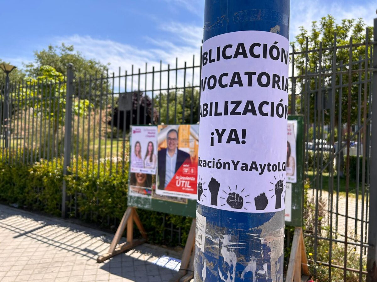 Cartel reivindicativo en los carteles de campaña. Foto: UGT Ayuntamiento de Leganés